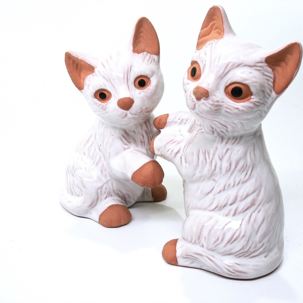Cat Figurines, Set Two, Terra Cotta, White Glaze